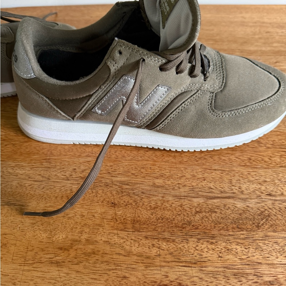 New Balance Tan and Silver Sneakers with Suede and Mesh